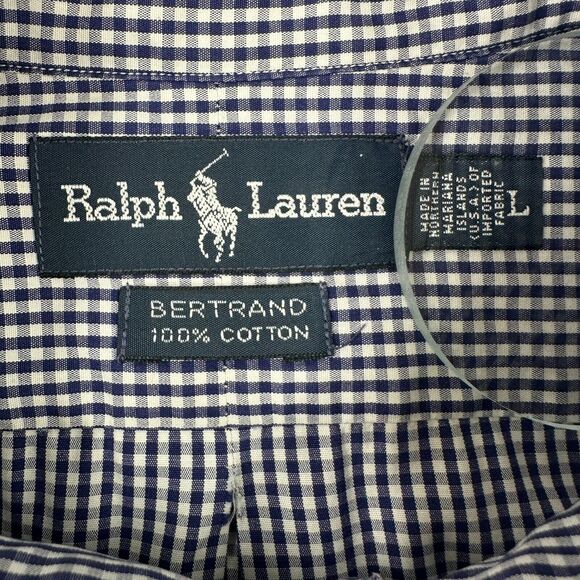 Polo Ralph Lauren Button-Down Shirt Men's Large Blue Plaid Bertrand Preppy‎ Pony - Picture 4 of 7